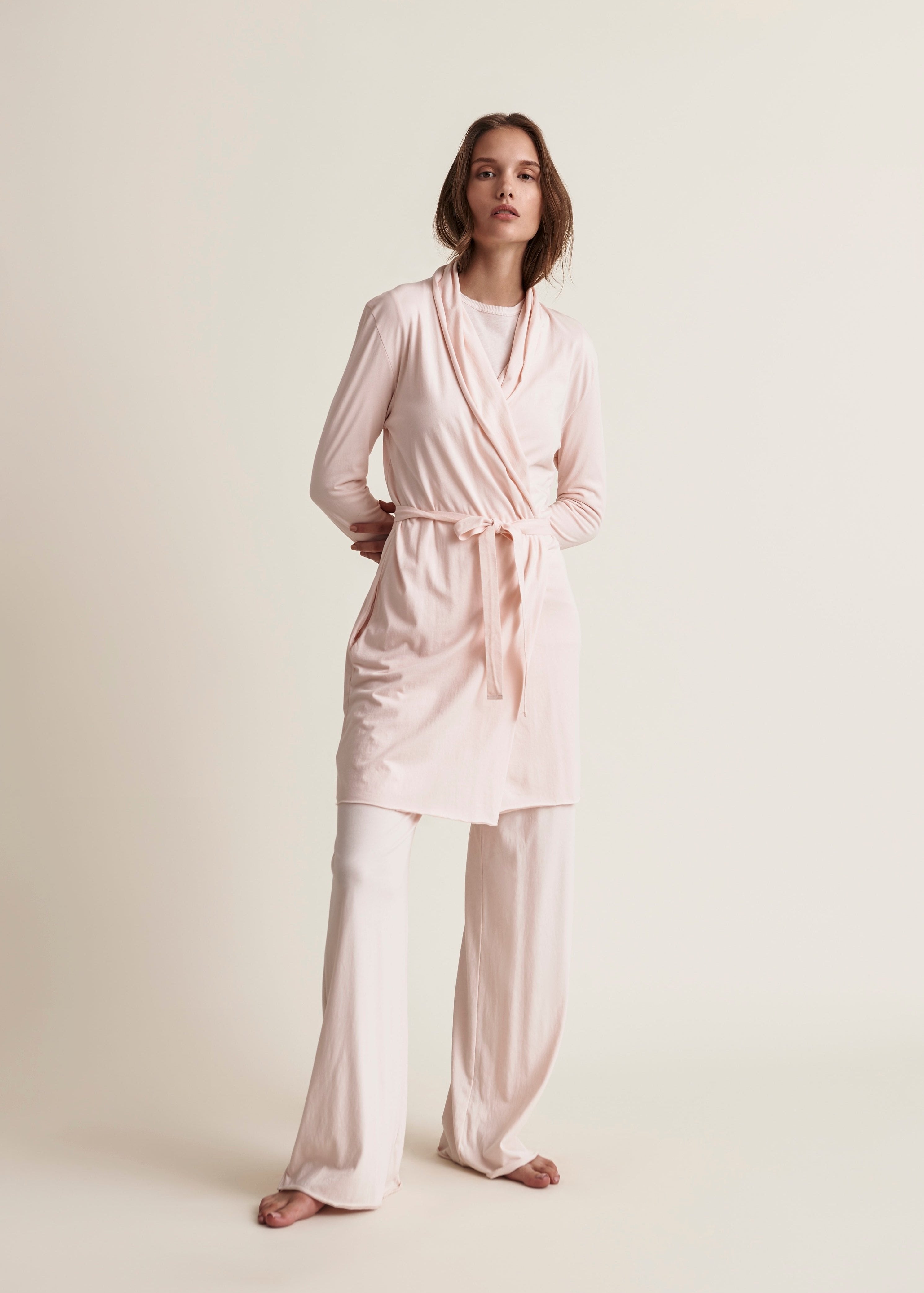 Basic Double Layer Wrap Robe|Pearl Pink