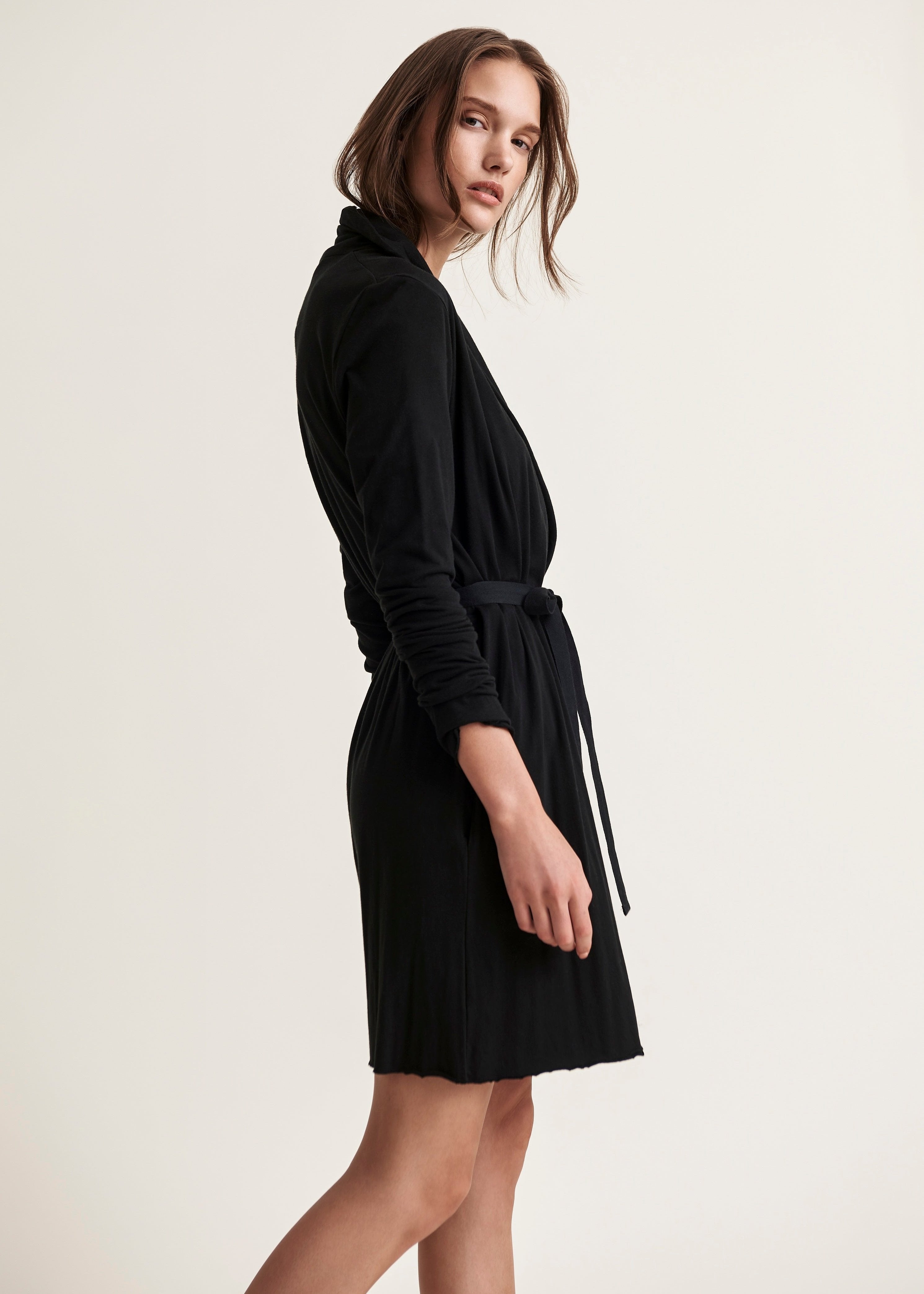 Basic Double Layer Wrap Robe|Black