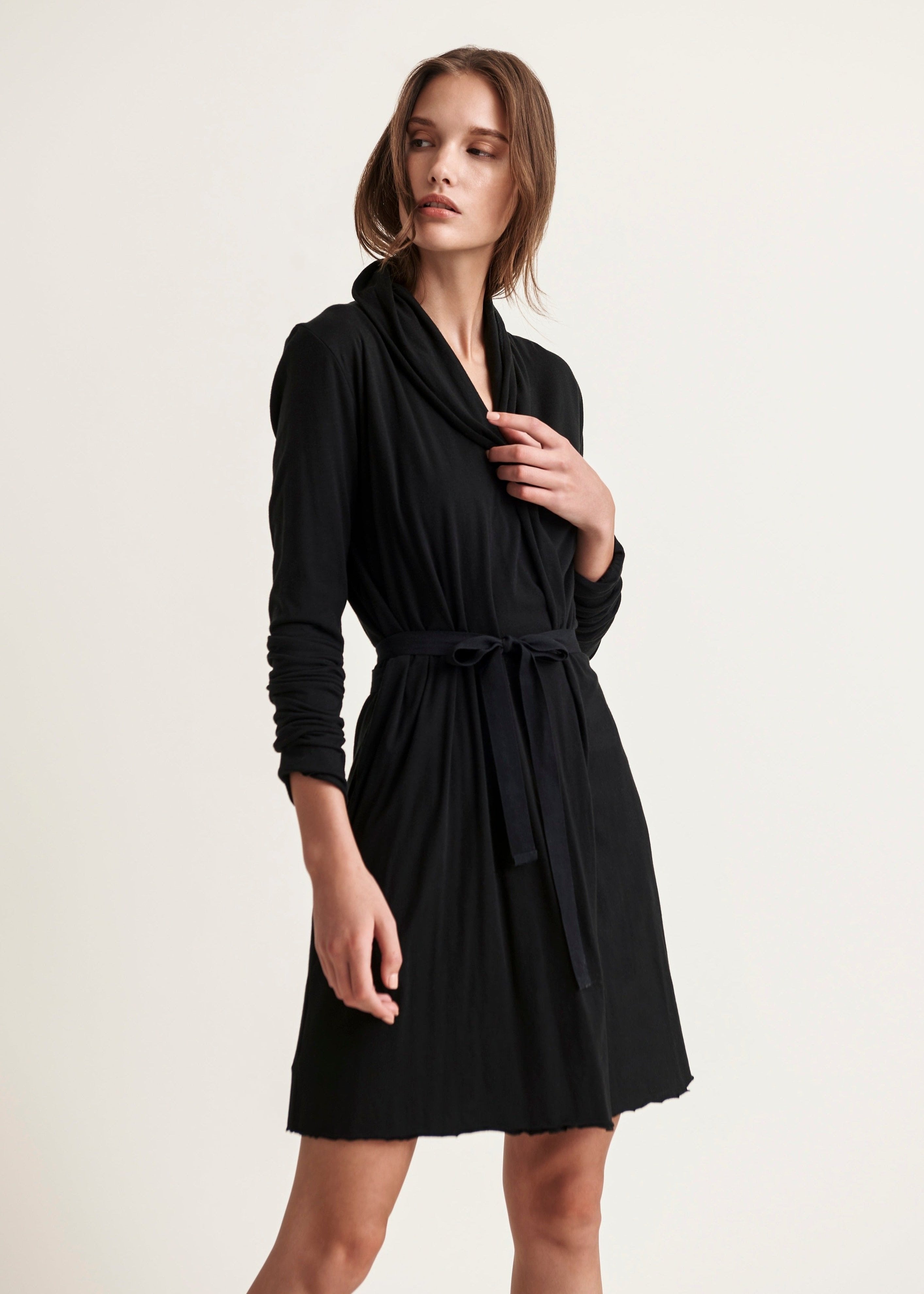Basic Double Layer Wrap Robe|Black